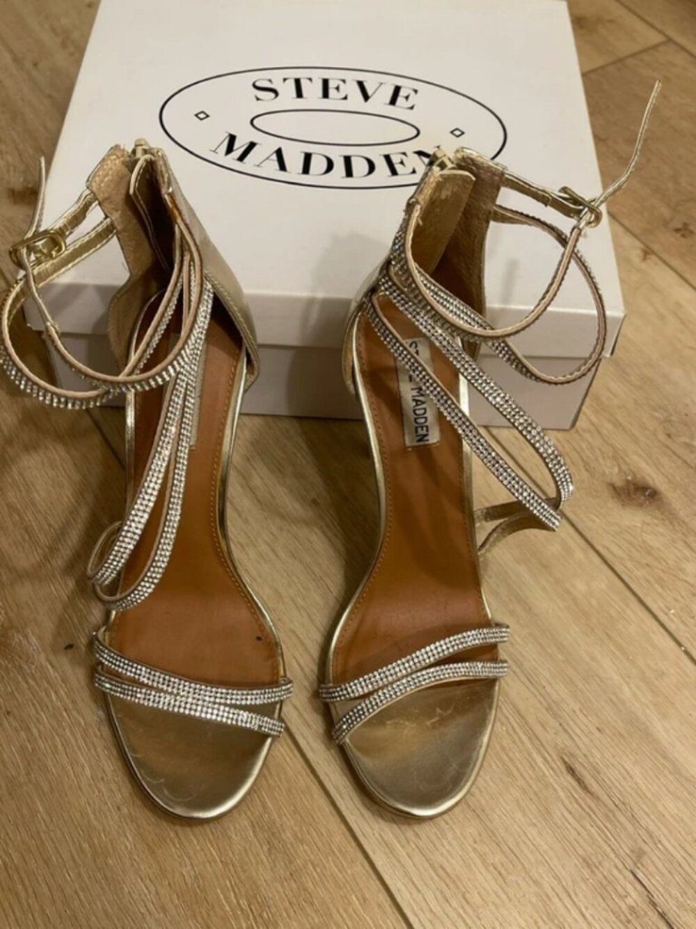 gold steve madden rhinestone heels